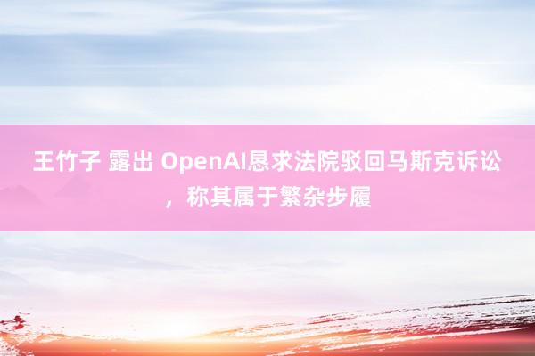 王竹子 露出 OpenAI恳求法院驳回马斯克诉讼，称其属于繁杂步履