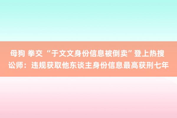 母狗 拳交 “于文文身份信息被倒卖”登上热搜 讼师：违规获取他东谈主身份信息最高获刑七年